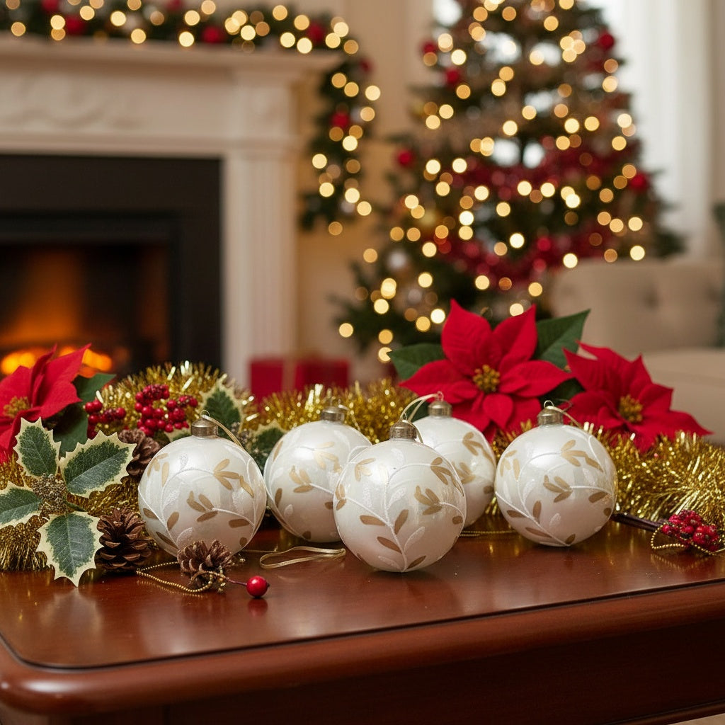 6PCS Set 3.9in Christmas Glass Ball Ornaments Holiday Tree Hanging Decor Home Party Baubles