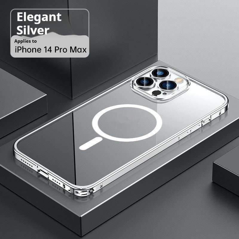 Applicable 17 Metal Frame Phone Case Magnetic Suction Spring Fastener Transparent Eagle Eye Lens Protective Cover