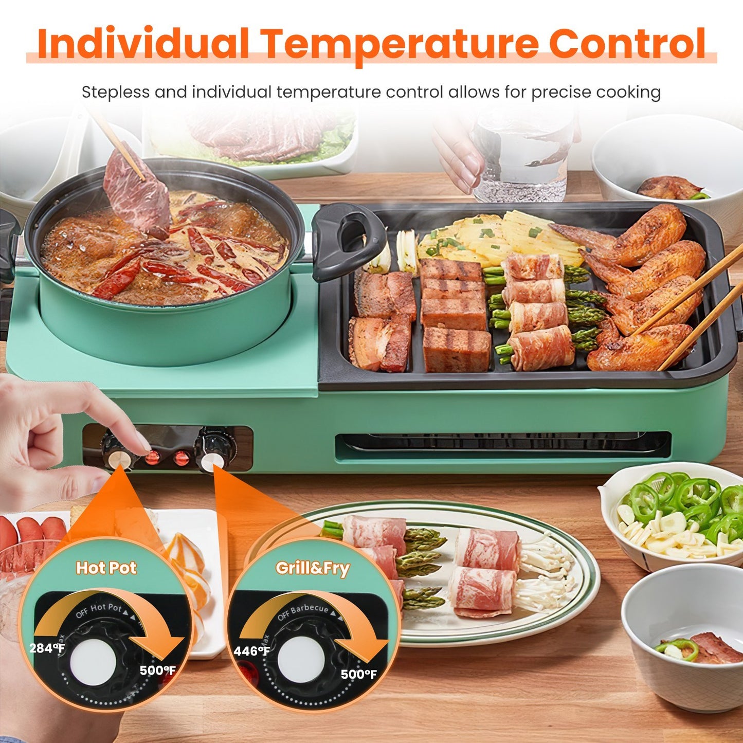 1Pc 3 In 1 Electric Hot Pot With Grill 1600W Smokeless Non-Stick Korean BBQ Grill Shabu Shabu Hot Pot Combo With Independent Temperature Control For 3-5 People Fedex Shipping