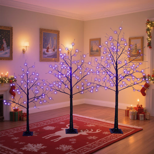 3 Pac Halloween Spooky Tree With Purple Lights, 4FT 5FT And 6FT, Lighted Black Tree For Halloween Decoration