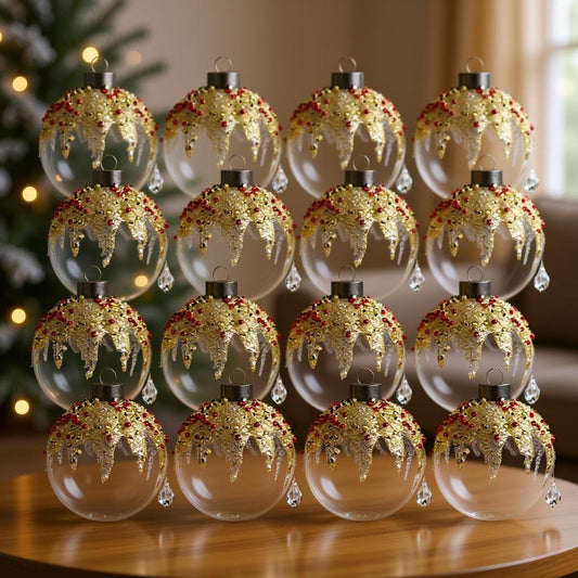 D3 Christmas Ball Ornaments, Glass Decorative Hanging Ball Christmas Tree Ornaments For Holiday Party Decorations, Set Of 12