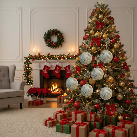 6PCS Set 3.9in Christmas Glass Ball Ornaments Holiday Tree Hanging Decor Home Party Baubles