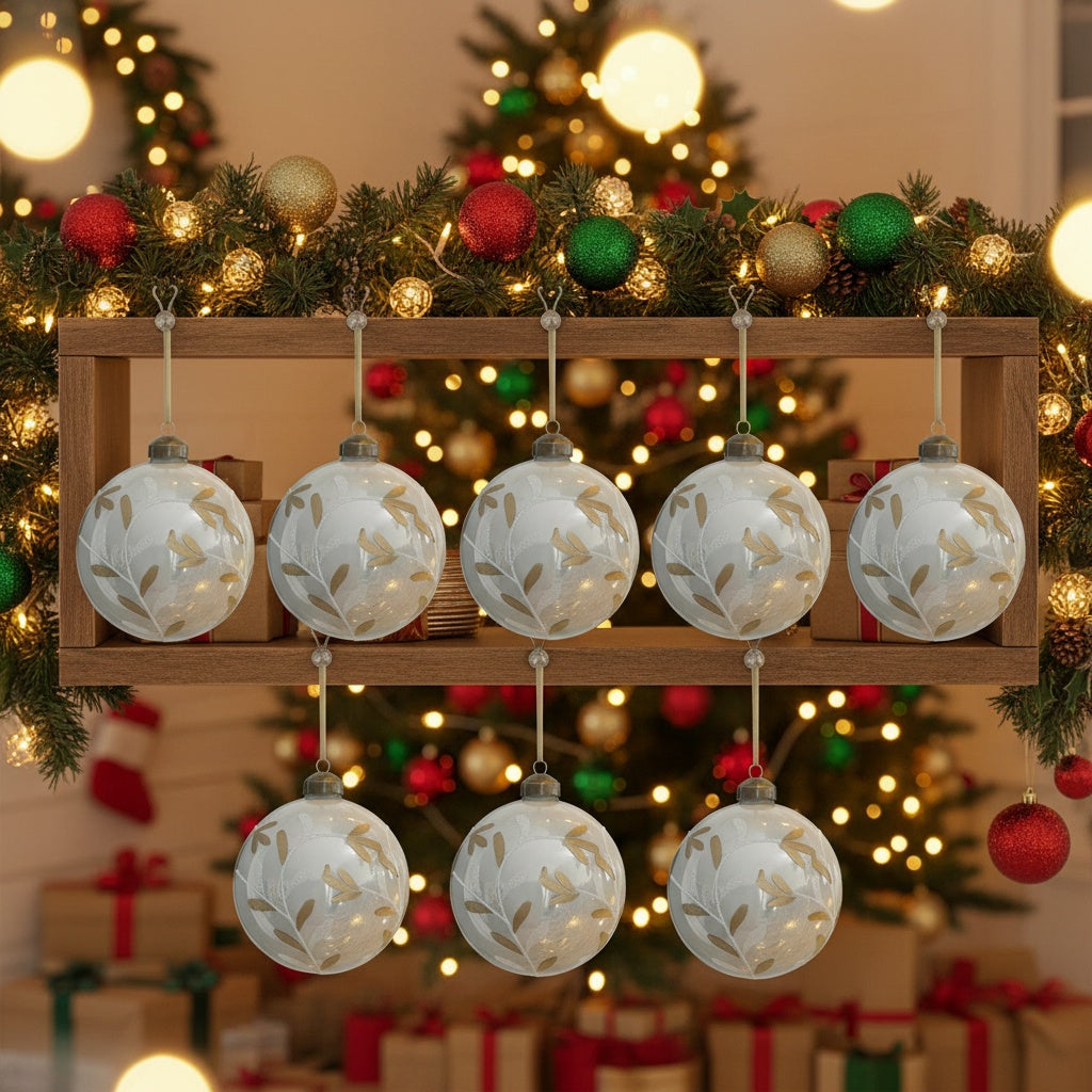 6PCS Set 3.9in Christmas Glass Ball Ornaments Holiday Tree Hanging Decor Home Party Baubles