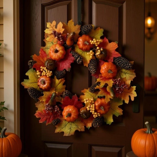 Pumpkin Berry Door Hanging Harvest Festival Vine Circle Thanksgiving Wreath