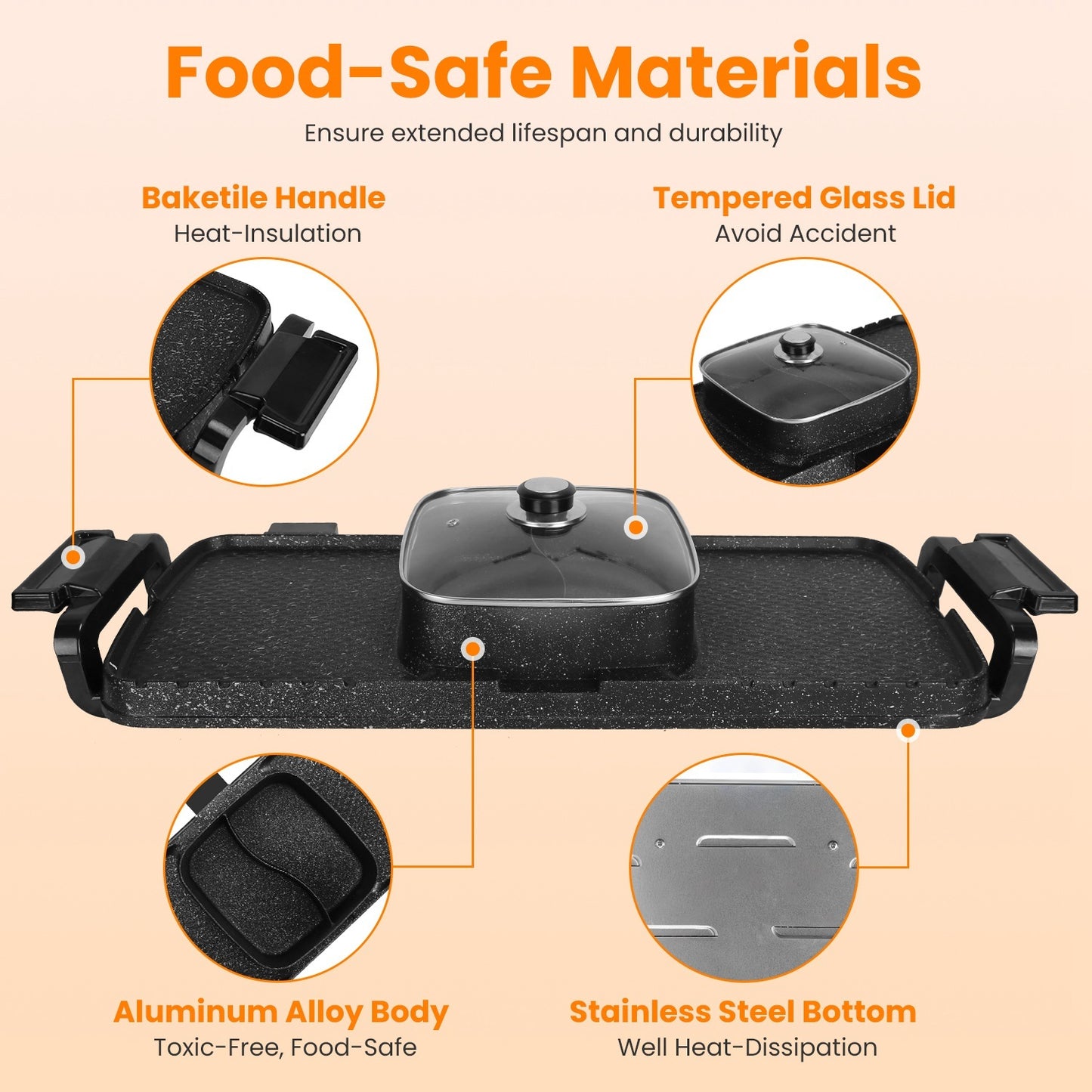 2 In 1 Electric Hot Pot With Grill 2800W Smokeless Non-Stick Korean BBQ Grill Shabu Shabu Hot Pot Combo With Independent Temperature Control 5 Gears Firepower For 3-10 People