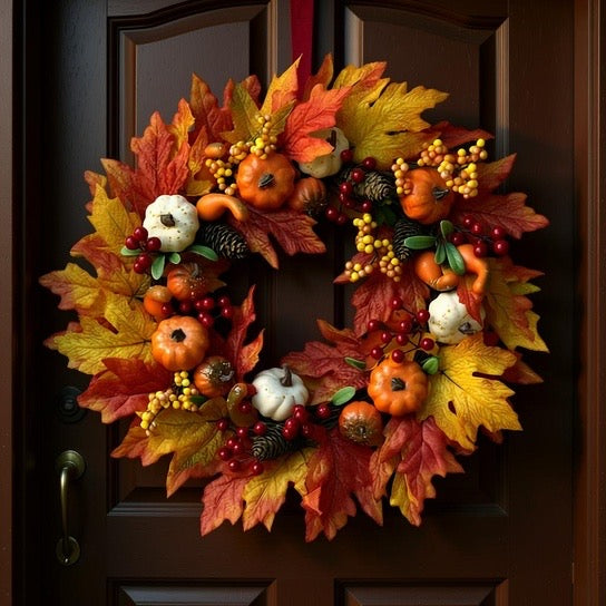 Pumpkin Berry Door Hanging Harvest Festival Vine Circle Thanksgiving Wreath