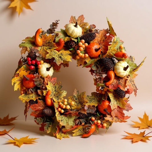 Pumpkin Berry Door Hanging Harvest Festival Vine Circle Thanksgiving Wreath