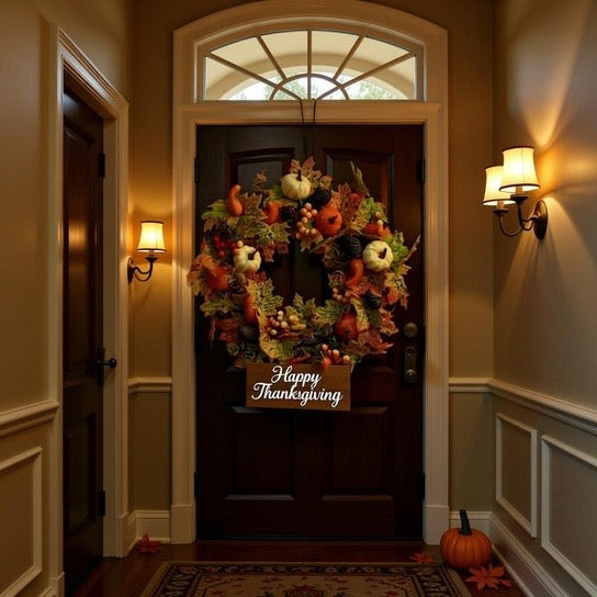 Pumpkin Berry Door Hanging Harvest Festival Vine Circle Thanksgiving Wreath