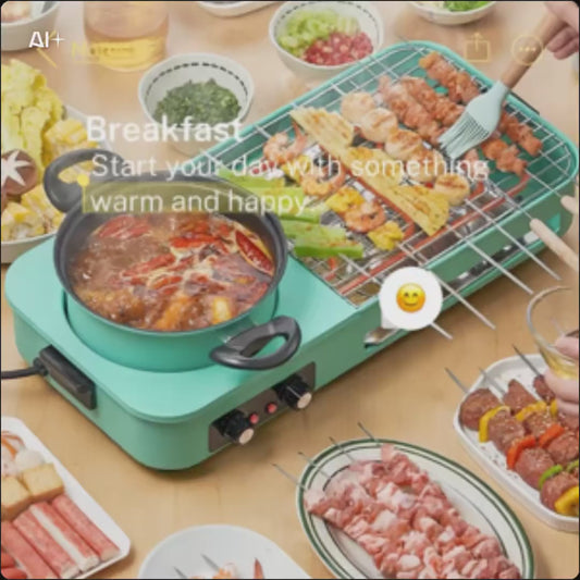 1Pc 3 In 1 Electric Hot Pot With Grill 1600W Smokeless Non-Stick Korean BBQ Grill Shabu Shabu Hot Pot Combo With Independent Temperature Control For 3-5 People Fedex Shipping